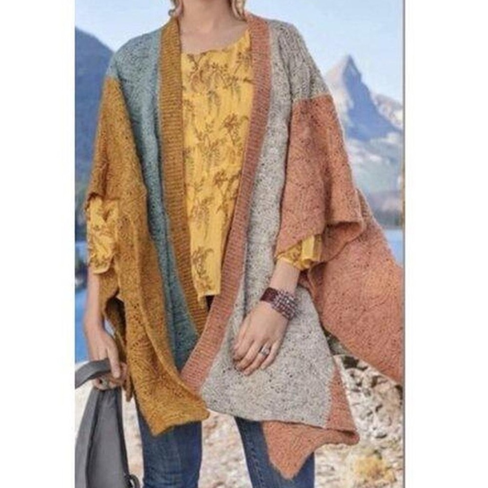 Sundance Multicolor Open Front Poncho Wool Blend XS/S